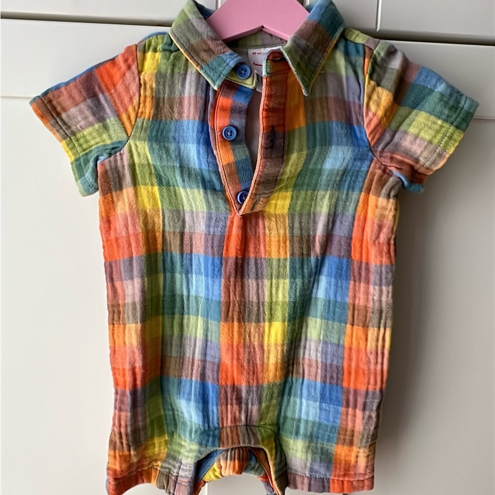 Hanna Andersson Plaid Muslin Baby Romper